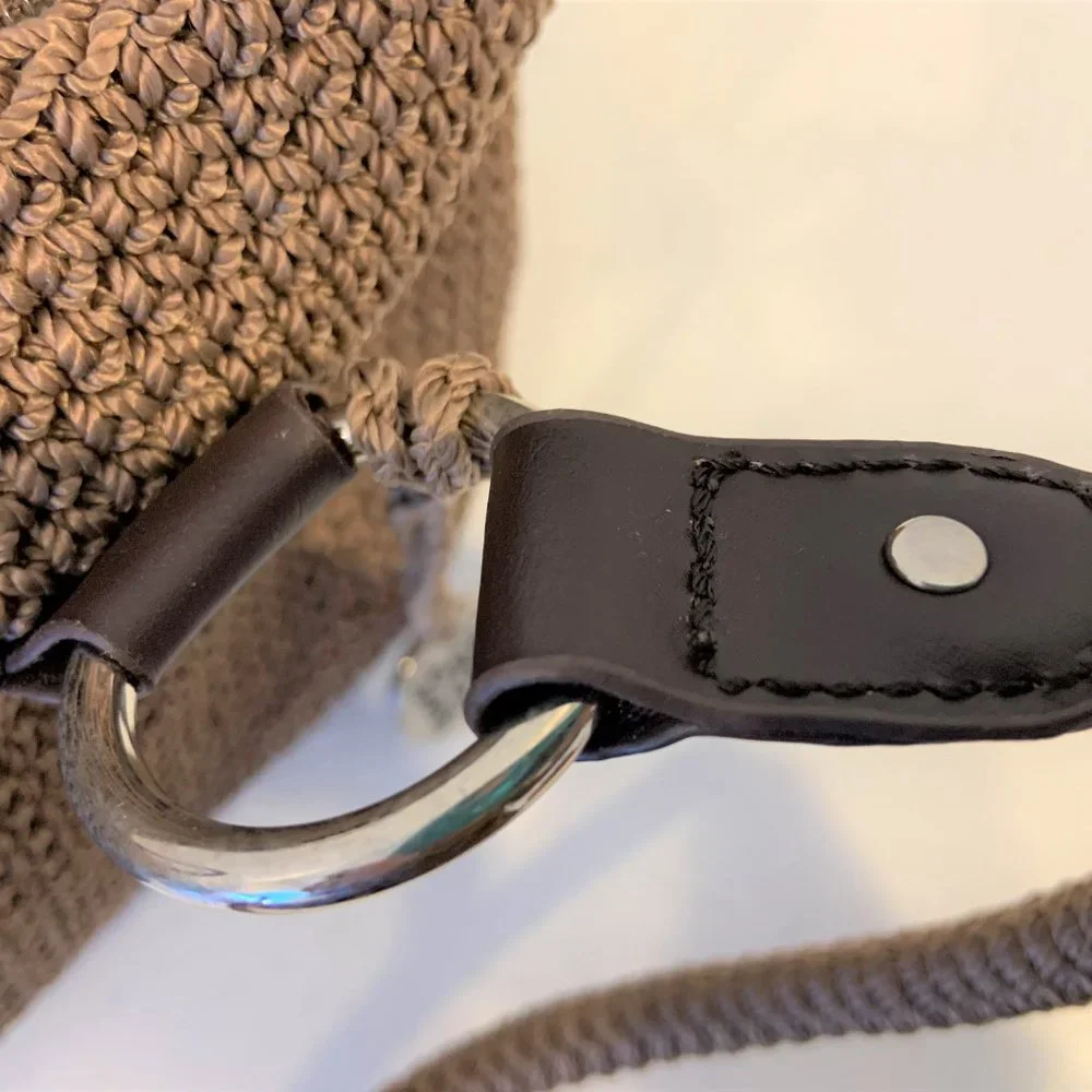 Saks Taupe Brown Crochet Shoulder Bag Tote - Picture 11 of 14